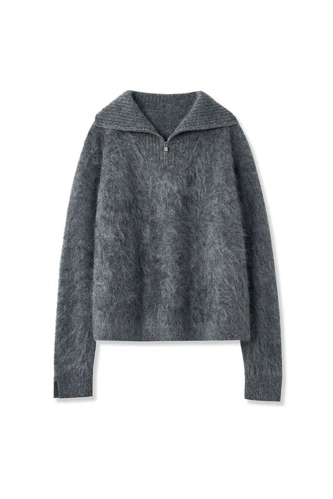 Fibflx Women's Luxe Brushed Cashmere Quarter Zip Sweater