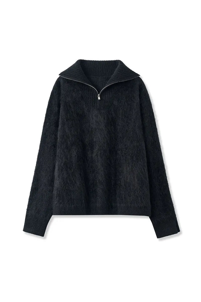 Fibflx Women's Luxe Brushed Cashmere Quarter Zip Sweater