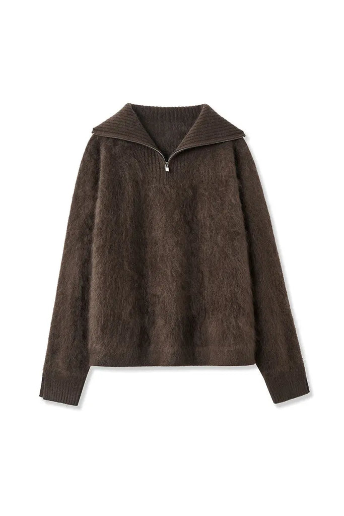 Fibflx Women's Luxe Brushed Cashmere Quarter Zip Sweater