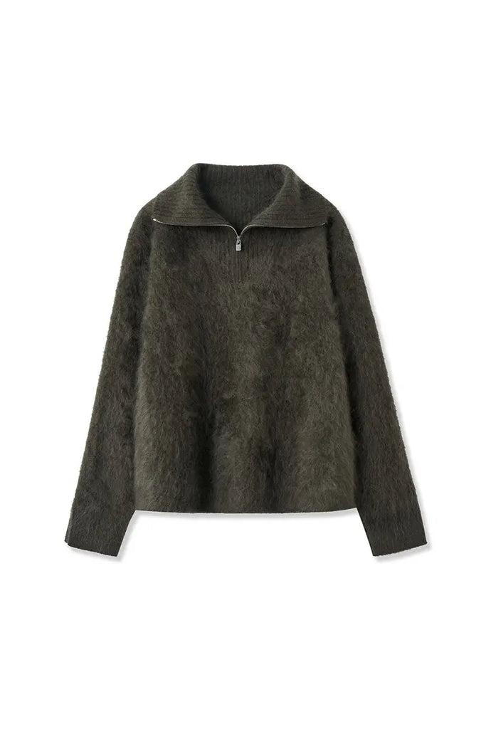 Fibflx Women's Luxe Brushed Cashmere Quarter Zip Sweater