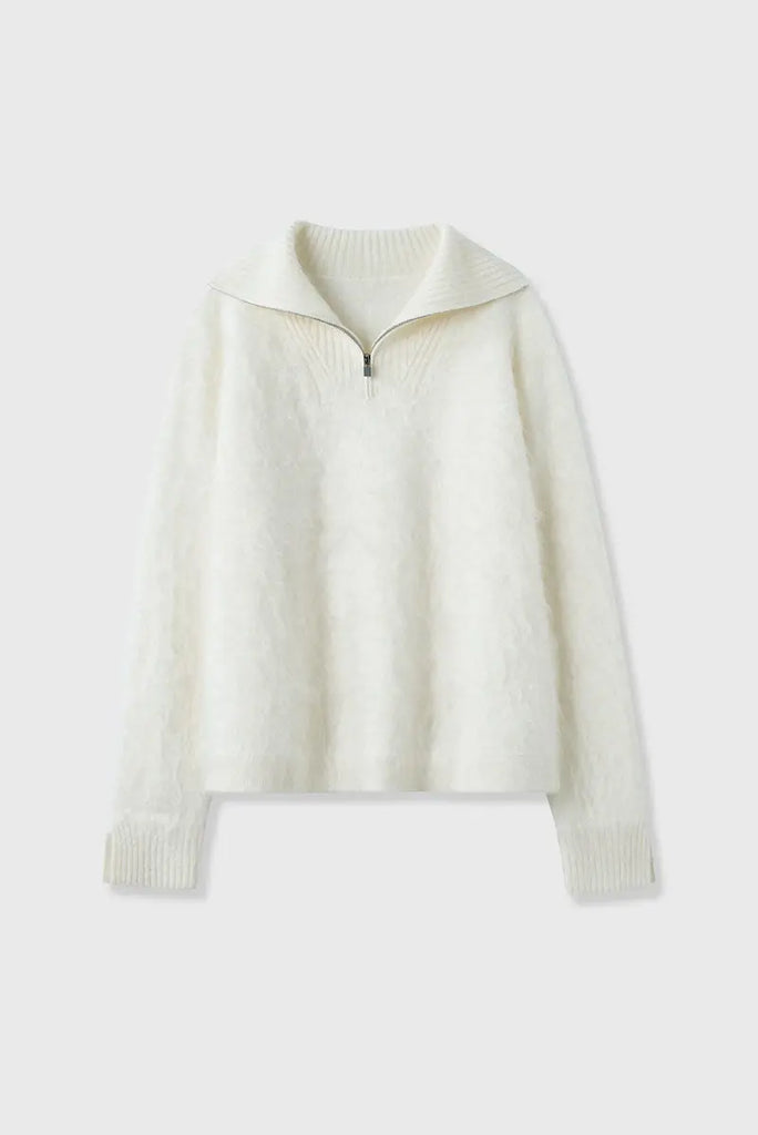 Fibflx Women's Luxe Brushed Cashmere Quarter Zip Sweater