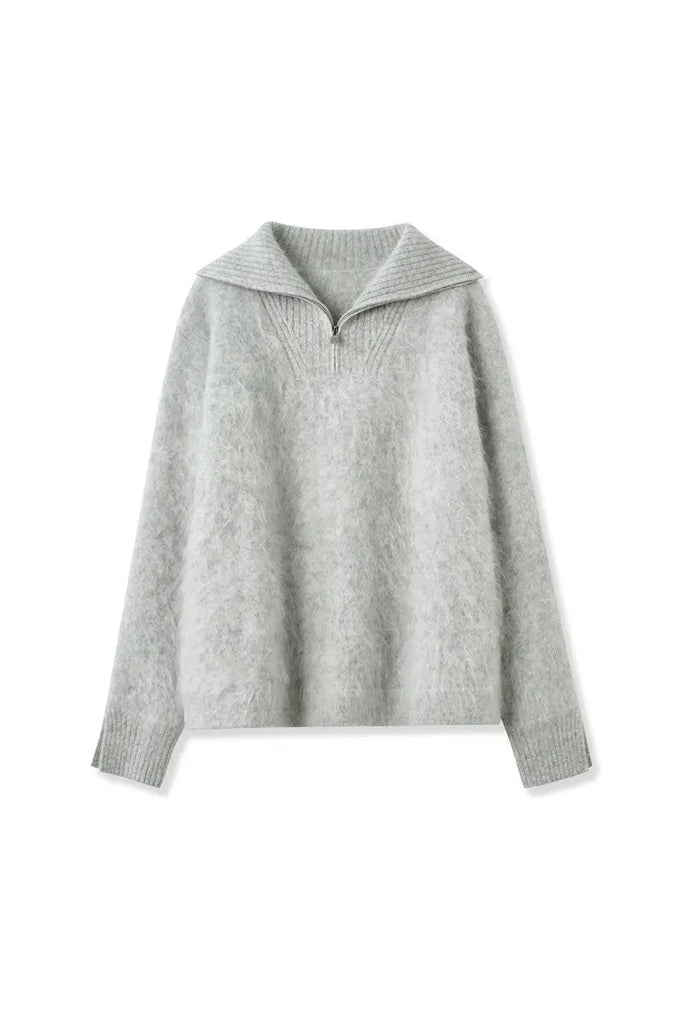 Fibflx Women's Luxe Brushed Cashmere Quarter Zip Sweater