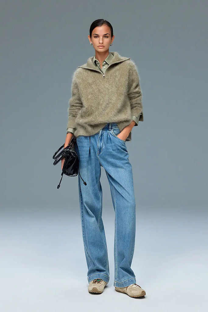 Fibflx Women's Luxe Brushed Cashmere Quarter Zip Sweater