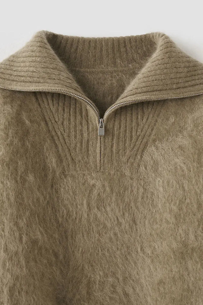 Fibflx Women's Luxe Brushed Cashmere Quarter Zip Sweater