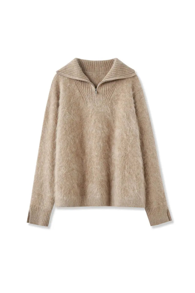 Fibflx Women's Luxe Brushed Cashmere Quarter Zip Sweater