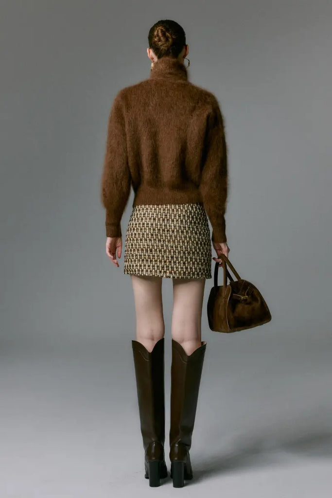 Fibflx Women's Luxe Brushed Cashmere Turtleneck Cardigan with Two-Way Zip