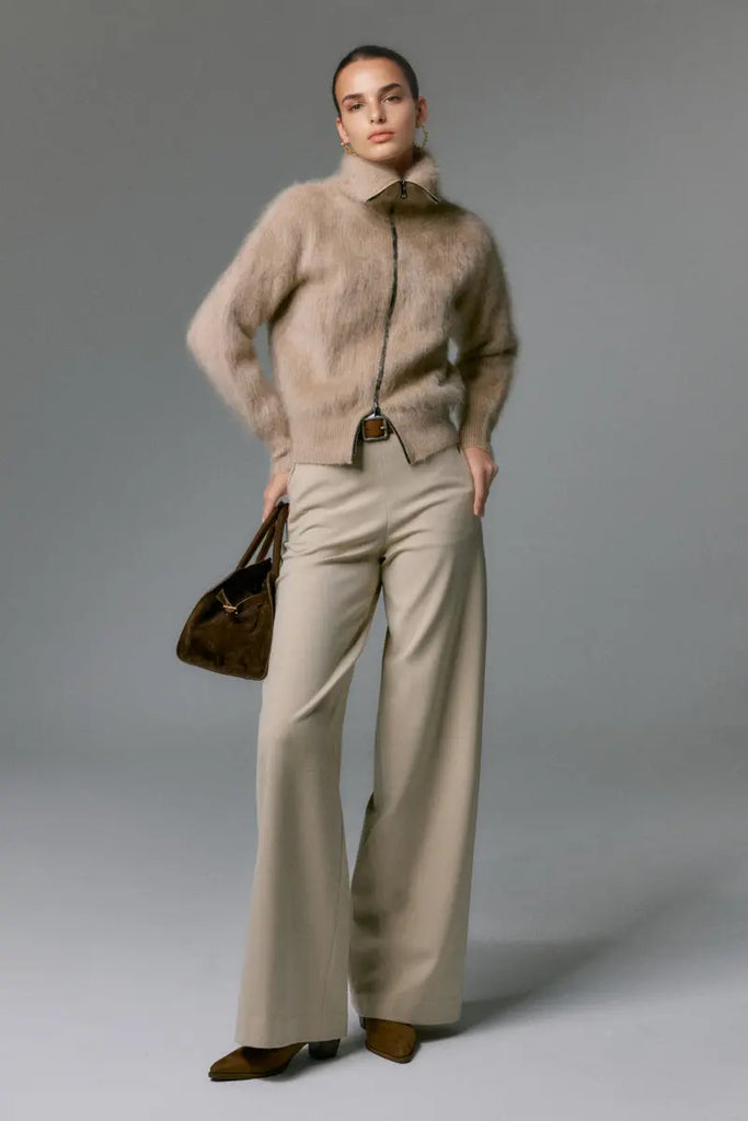 Fibflx Women's Luxe Brushed Cashmere Turtleneck Cardigan with Two-Way Zip