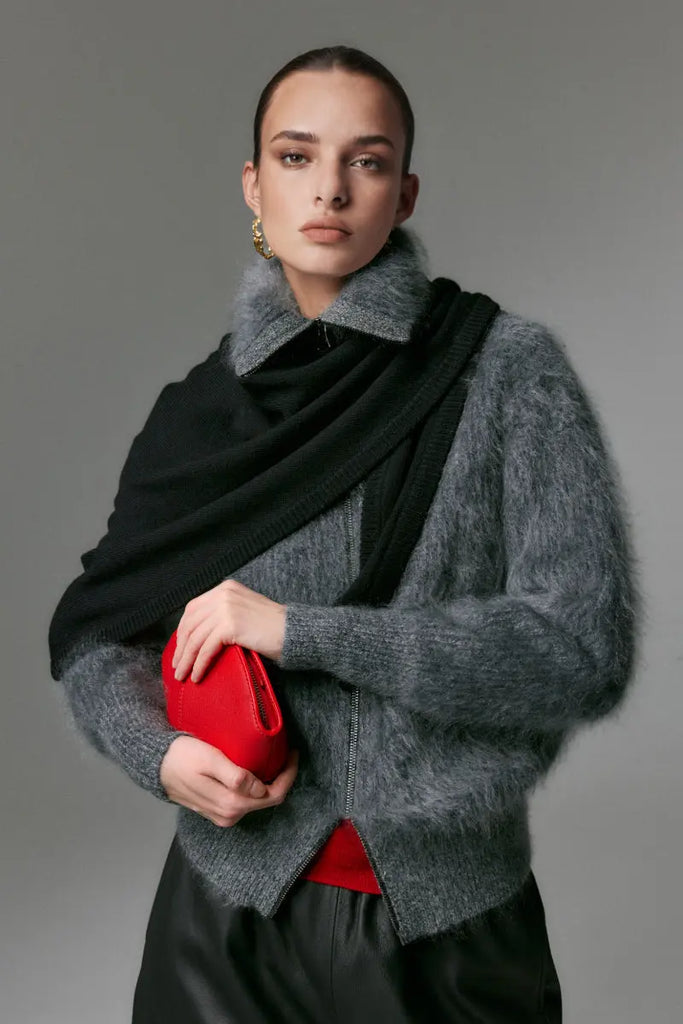 Luxe Brushed Cashmere Turtleneck Cardigan with Two-Way Zip - Fibflx