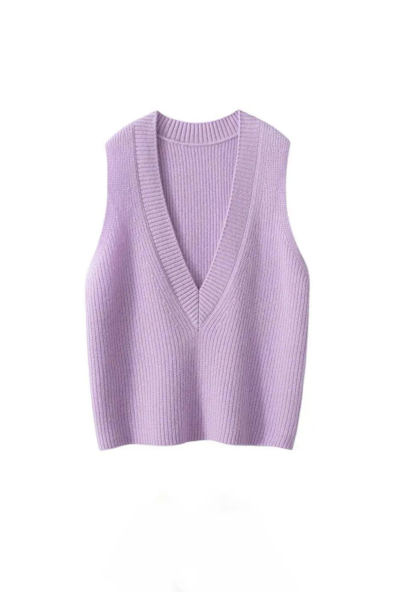 Fibflx Women's Luxe Cashmere Deep V-Neck Sweater Vest