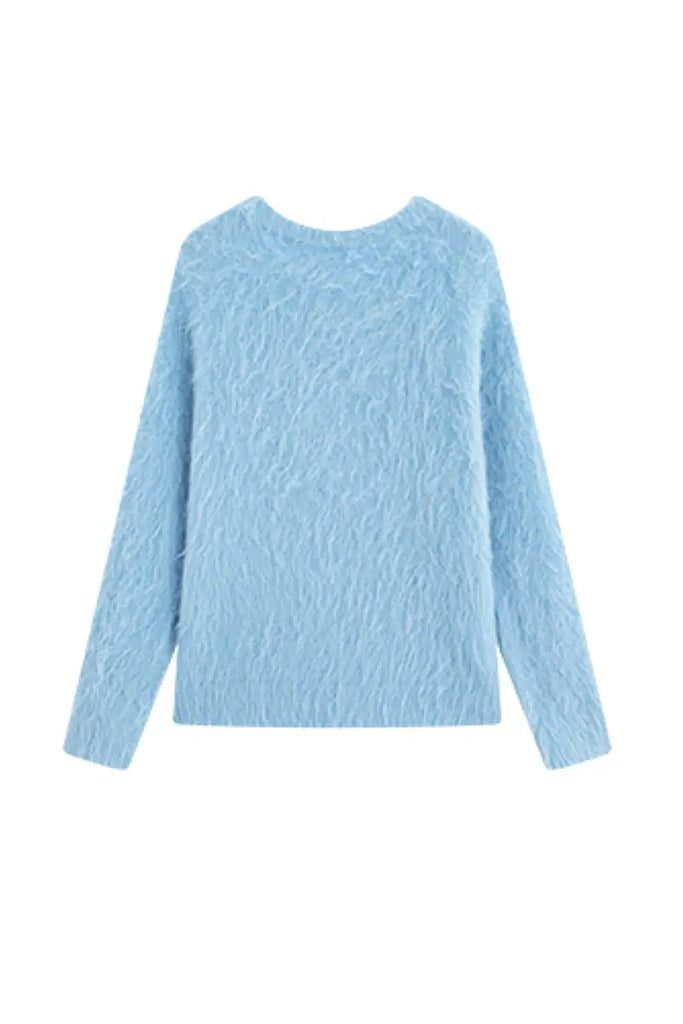 Luxe Colorful Cable Knit Brushed Alpaca Fuzzy Crewneck Sweater - Fibflx