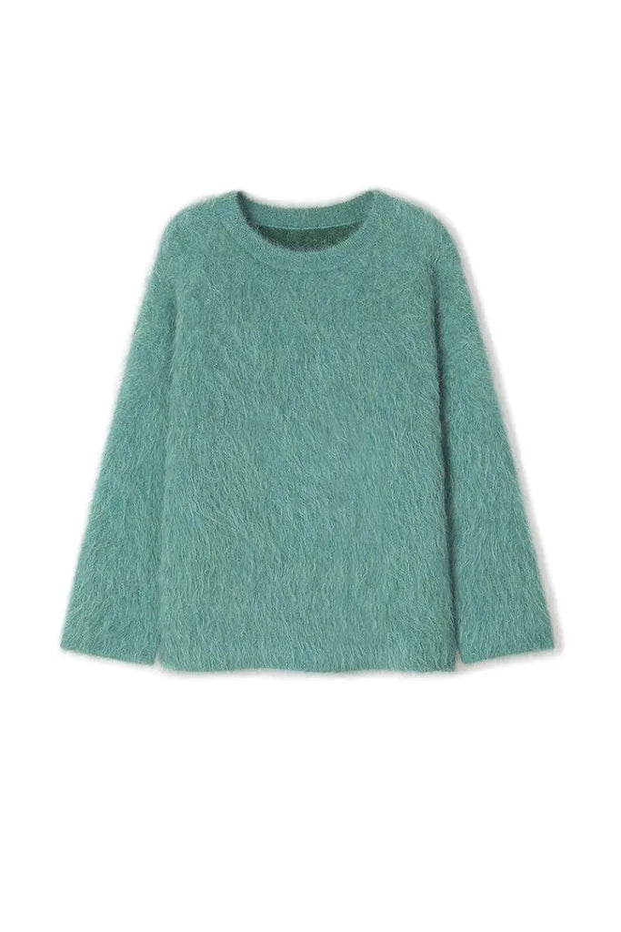 Luxe Colorful Cable Knit Brushed Alpaca Fuzzy Crewneck Sweater - Fibflx