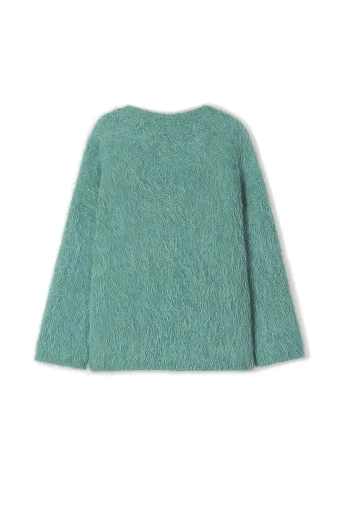 Luxe Colorful Cable Knit Brushed Alpaca Fuzzy Crewneck Sweater - Fibflx