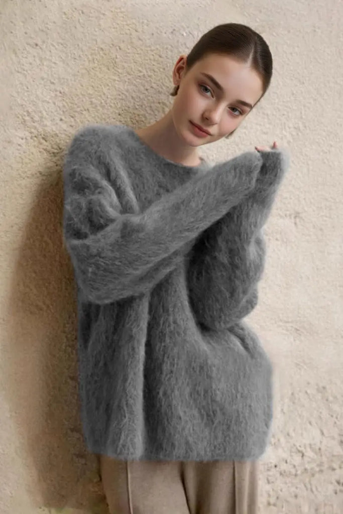 Luxe Colorful Cable Knit Brushed Alpaca Fuzzy Crewneck Sweater - Fibflx