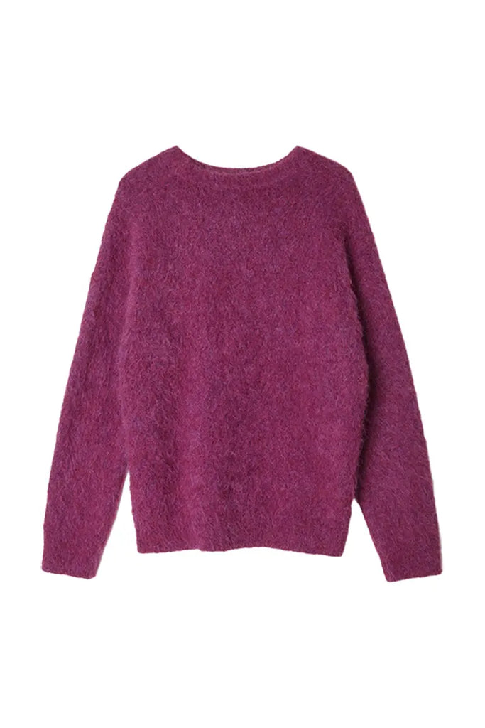 Fibflx Women's Luxe Colorful Cable Knit Brushed Alpaca Fuzzy Crewneck Sweater