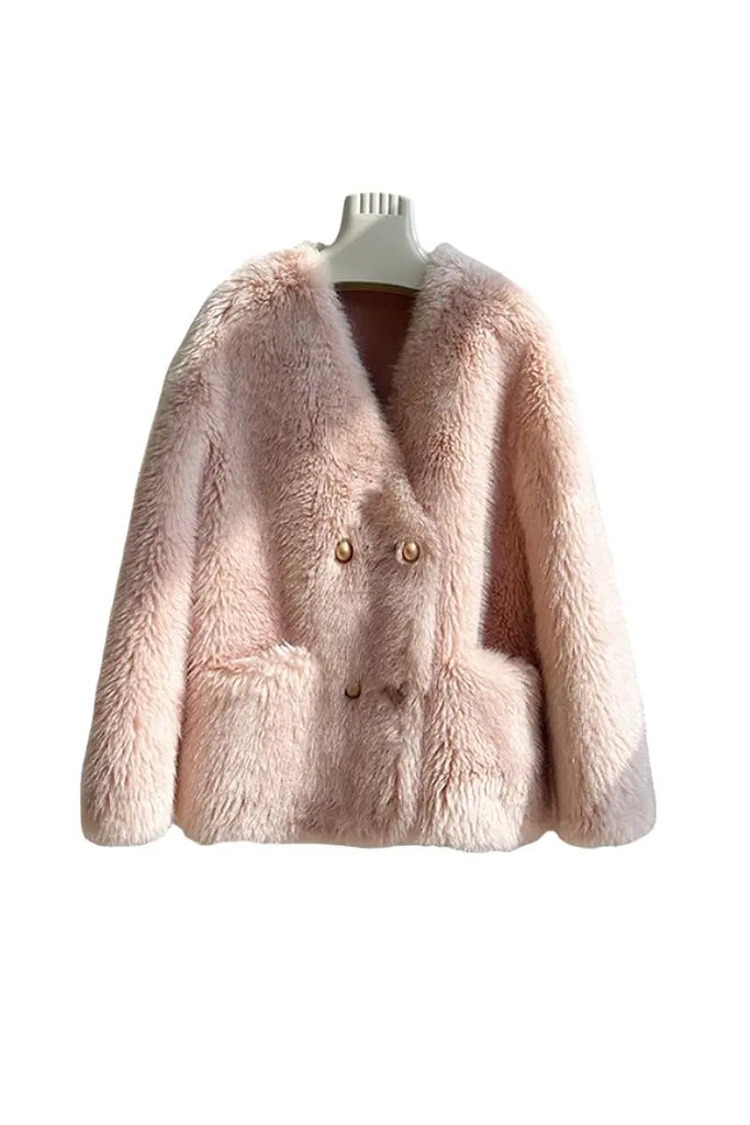 Fibflx Women's Luxe Cropped Collarless Faux Fur Jacket