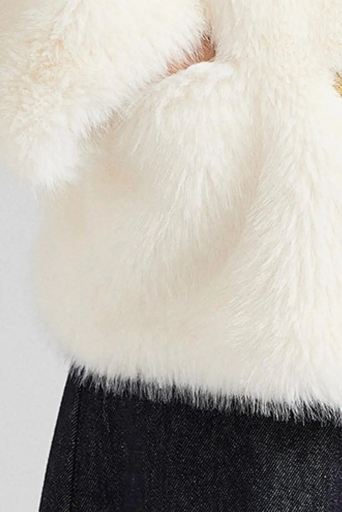 Fibflx Women's Luxe Cropped Collarless Faux Fur Jacket