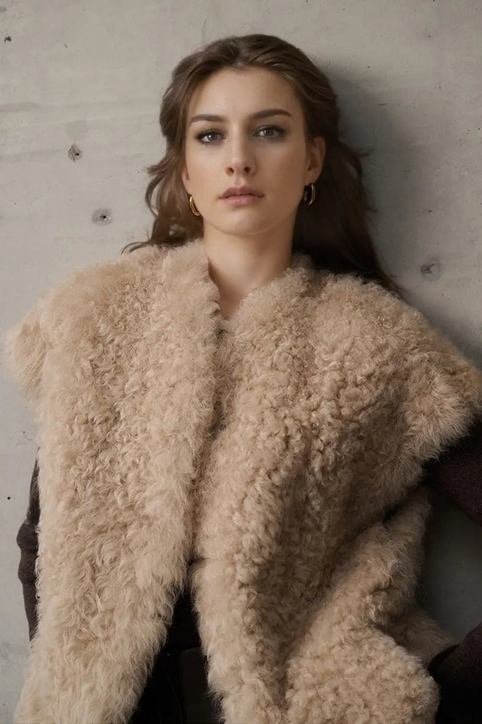 Fibflx Women's Luxe Curly Toscana Sheepskin Shearling Vest