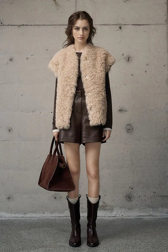 Fibflx Women's Luxe Curly Toscana Sheepskin Shearling Vest