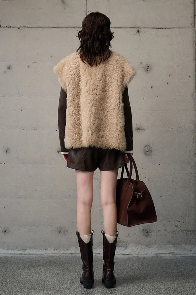 Fibflx Women's Luxe Curly Toscana Sheepskin Shearling Vest