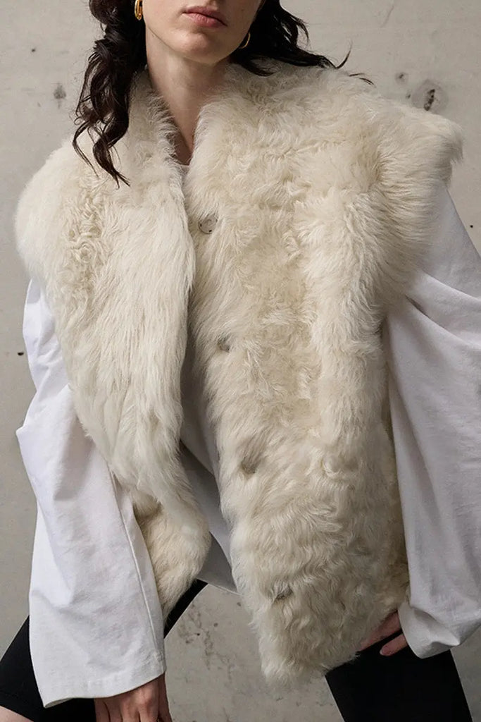 Fibflx Women's Luxe Curly Toscana Sheepskin Shearling Vest