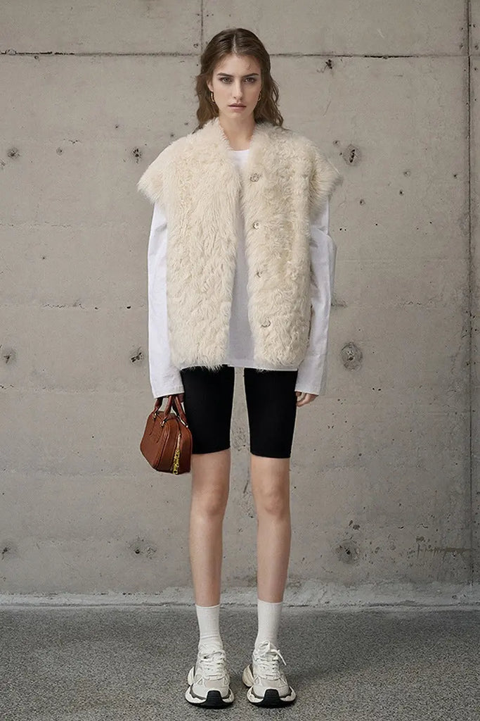 Fibflx Women's Luxe Curly Toscana Sheepskin Shearling Vest