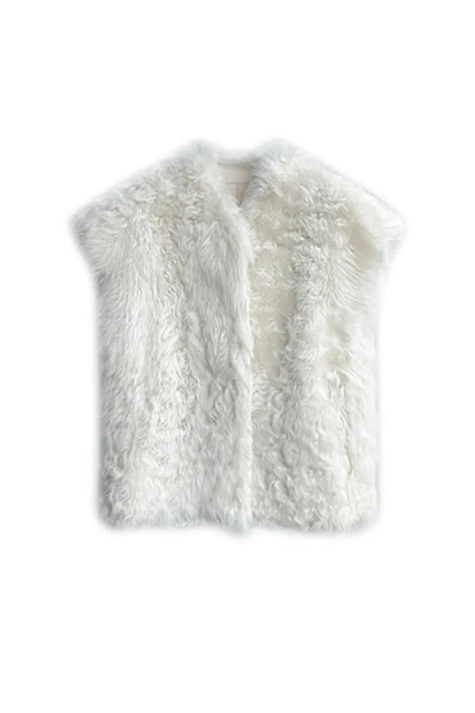 Fibflx Women's Luxe Curly Toscana Sheepskin Shearling Vest