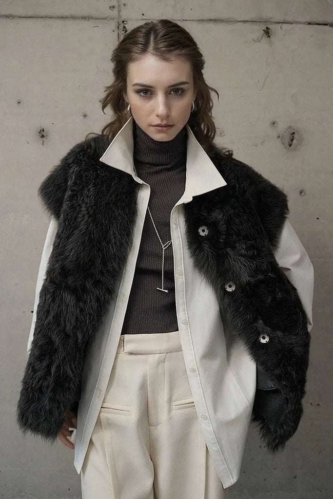 Fibflx Women's Luxe Curly Toscana Sheepskin Shearling Vest