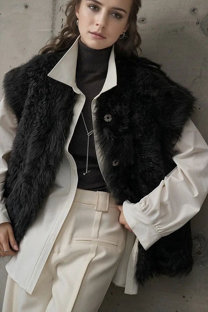 Fibflx Women's Luxe Curly Toscana Sheepskin Shearling Vest