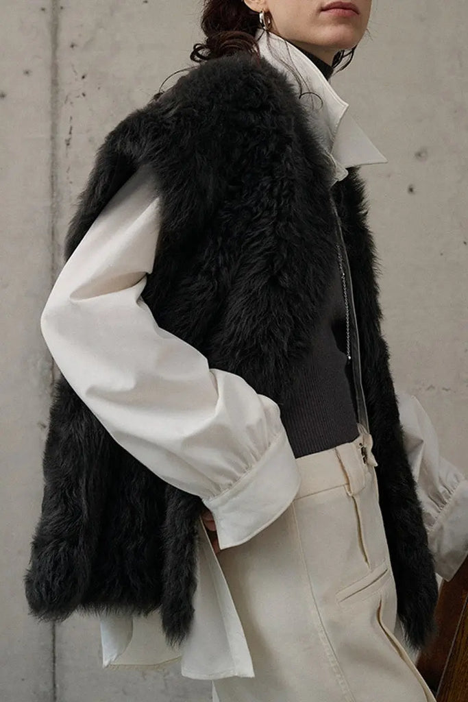 Fibflx Women's Luxe Curly Toscana Sheepskin Shearling Vest