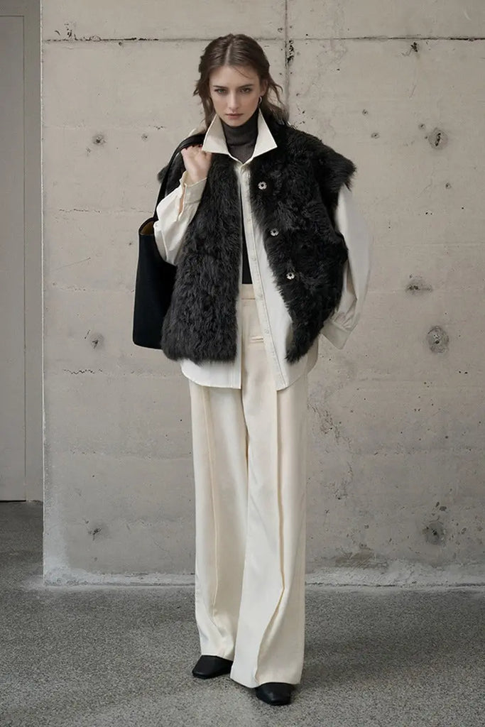 Fibflx Women's Luxe Curly Toscana Sheepskin Shearling Vest