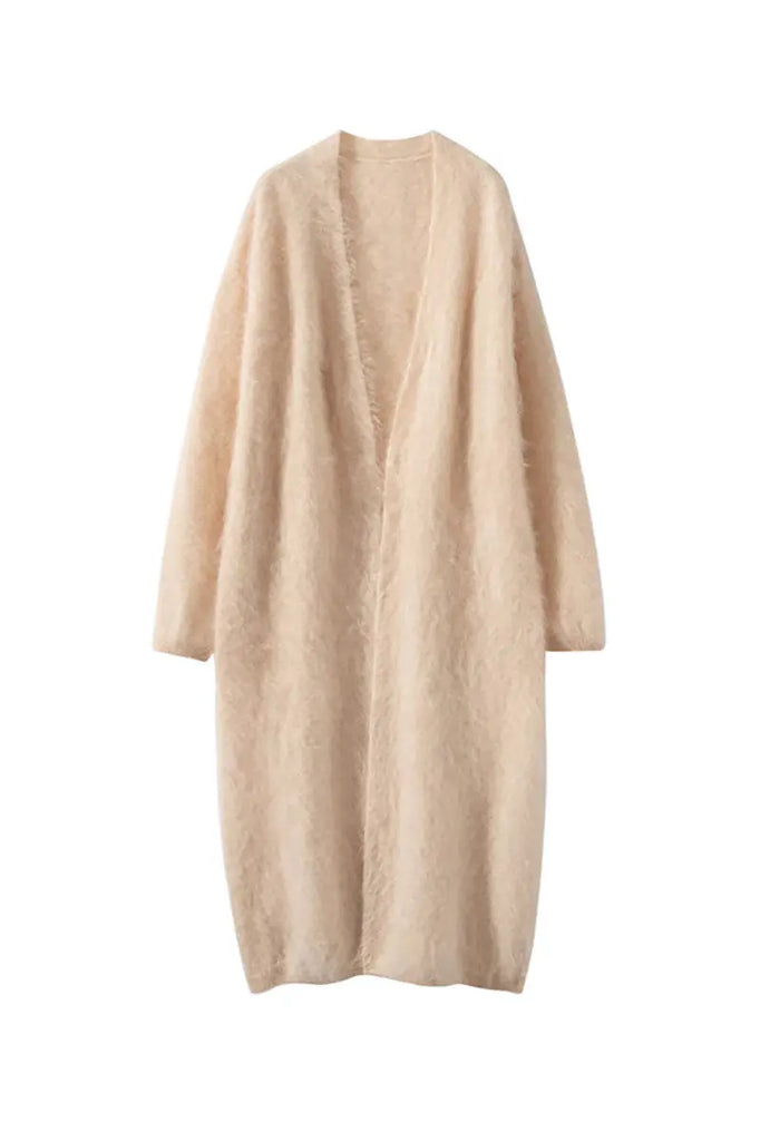 Luxe Fuzzy Open-front Brushed Cashmere Duster Cardigan Fibflx