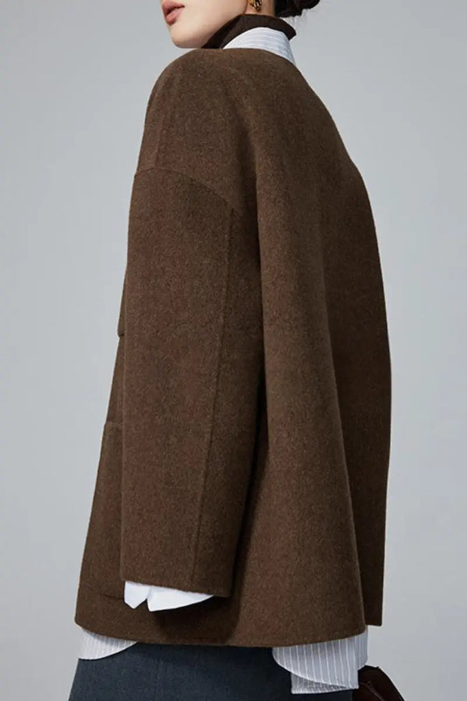 Fibflx Women's Luxe Oversized Reversible Double Faced Silk Wool Coat