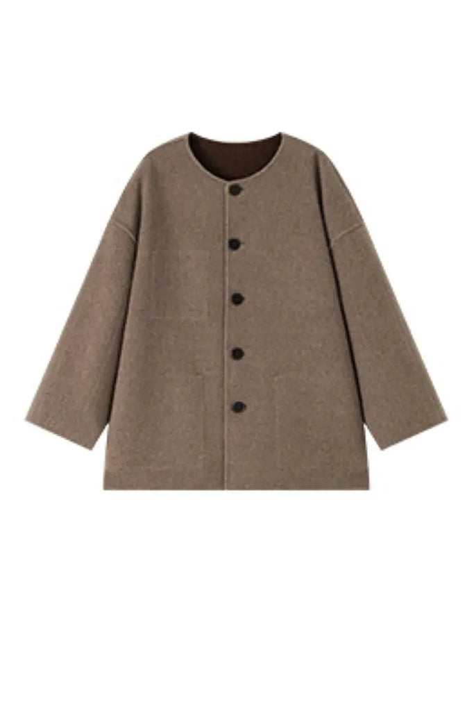 Fibflx Women's Luxe Oversized Reversible Double Faced Silk Wool Coat