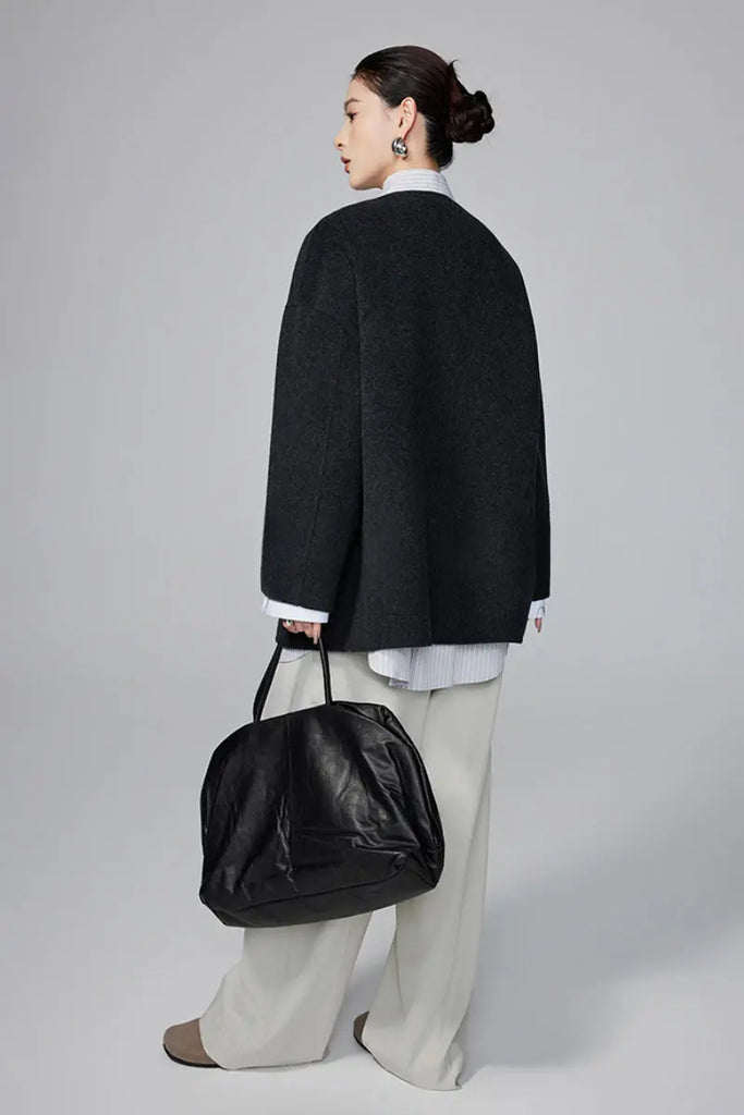 Fibflx Women's Luxe Oversized Reversible Double Faced Silk Wool Coat