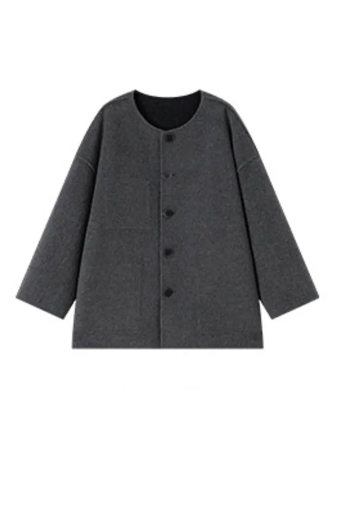 Fibflx Women's Luxe Oversized Reversible Double Faced Silk Wool Coat