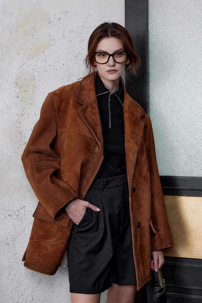 Oversized Suede Waterfall Jacket Womens Dark Brown Longline Faux