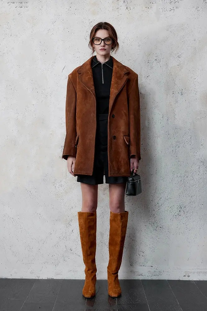 Luxe Oversized Winter Suede Blazer Fibflx