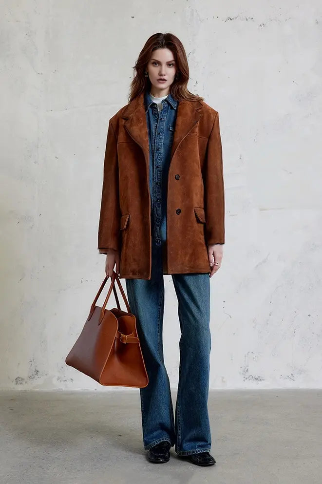 Fibflx Women's Luxe Oversized Winter Suede Blazer