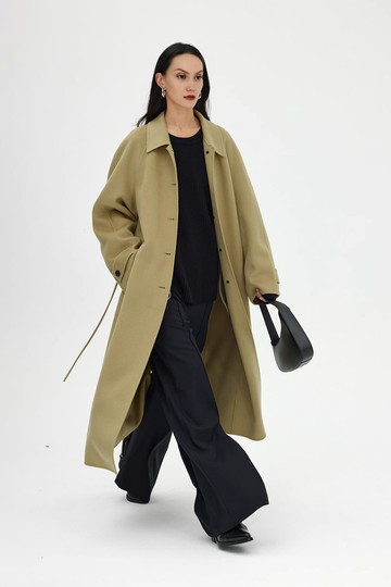 Luxe Silk Cashmere Single Breasted Belted Coat