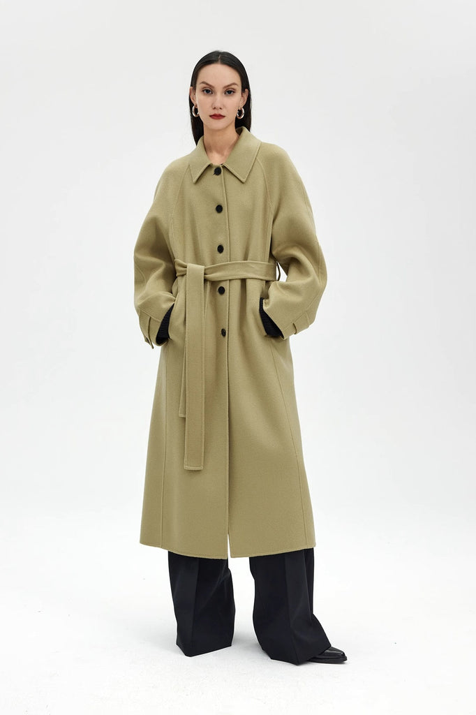 Luxe Silk Cashmere Single Breasted Belted Coat