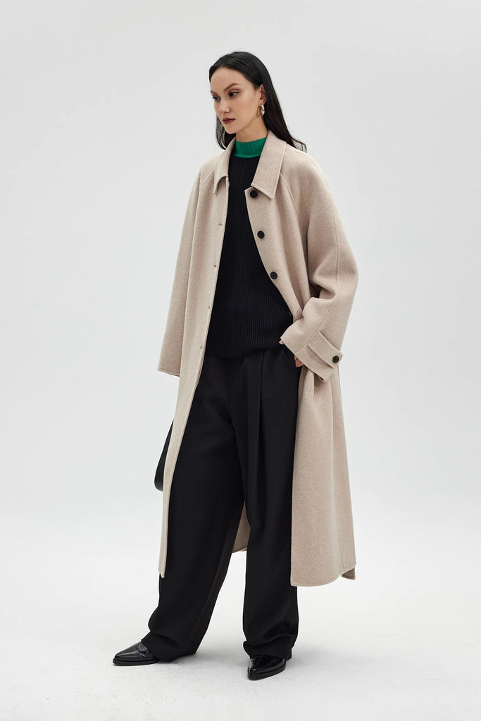 Luxe Silk Cashmere Single Breasted Belted Coat