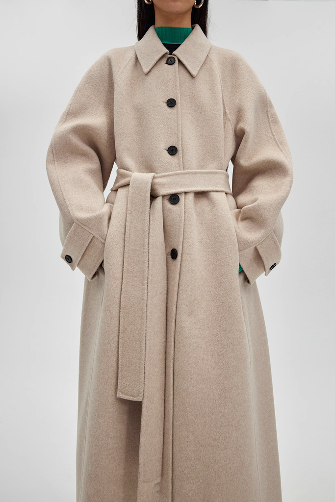 Luxe Silk Cashmere Single Breasted Belted Coat