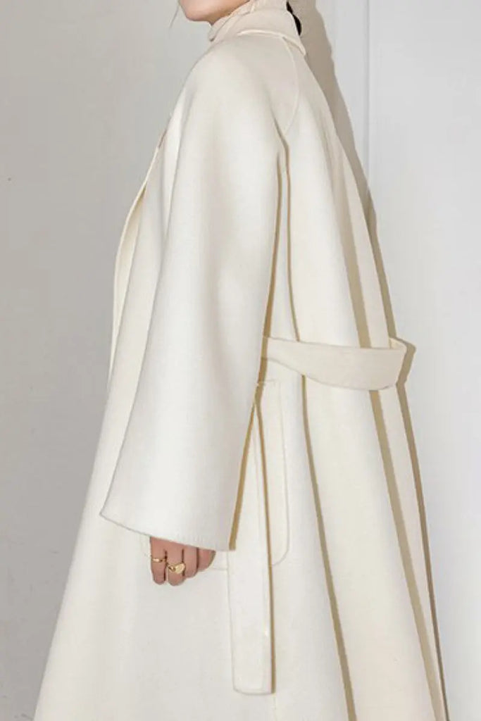 Fibflx Women's Luxe Wool-Cashmere Blend Double-Faced Wrap Coat with Belt