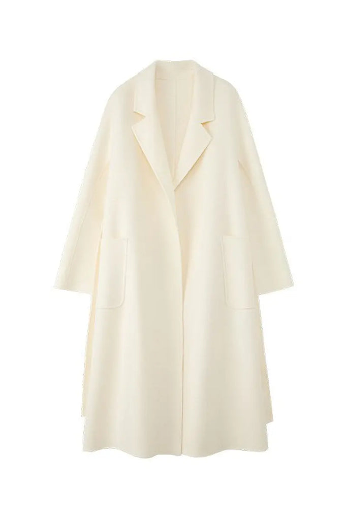 Fibflx Women's Luxe Wool-Cashmere Blend Double-Faced Wrap Coat with Belt