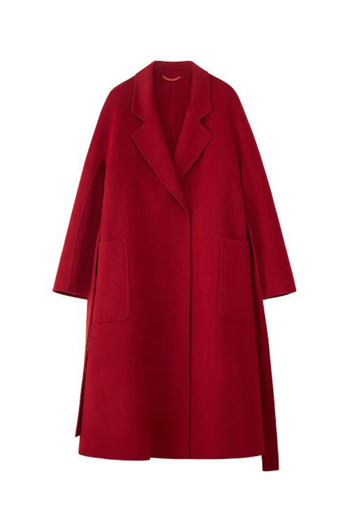 Fibflx Women's Luxe Wool-Cashmere Blend Double-Faced Wrap Coat with Belt