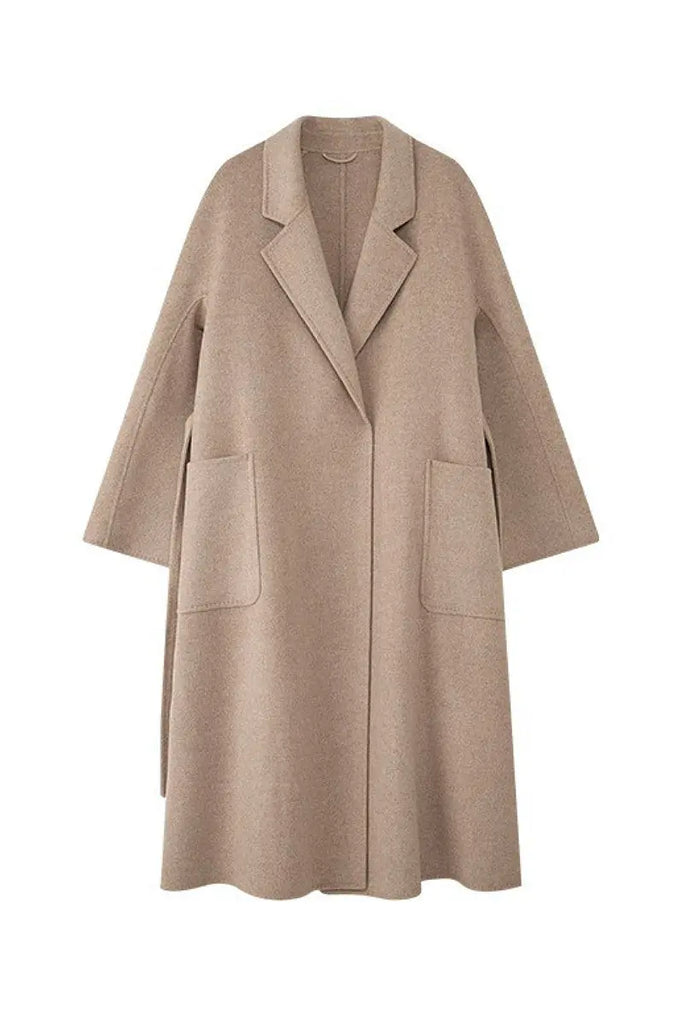 Fibflx Women's Luxe Wool-Cashmere Blend Double-Faced Wrap Coat with Belt