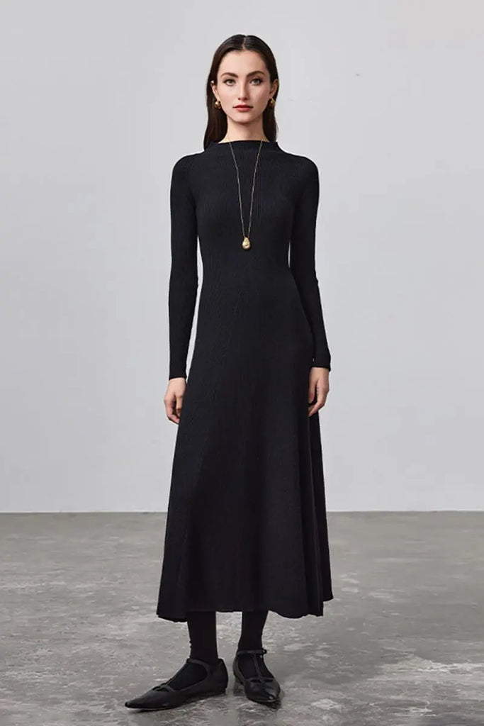 Fibflx Women's Machine Washable Merino Wool Fit & Flare Midi Sweater Dress with Belt