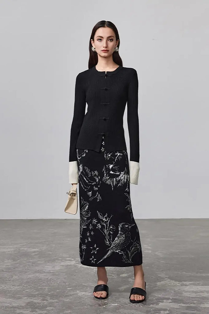 Fibflx Women's Mandarin Inspired Merino Wool Crew Neck Cardigan