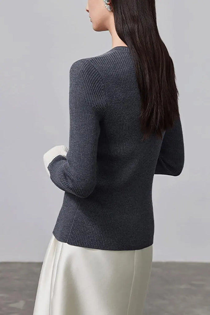 Fibflx Women's Mandarin Inspired Merino Wool Crew Neck Cardigan