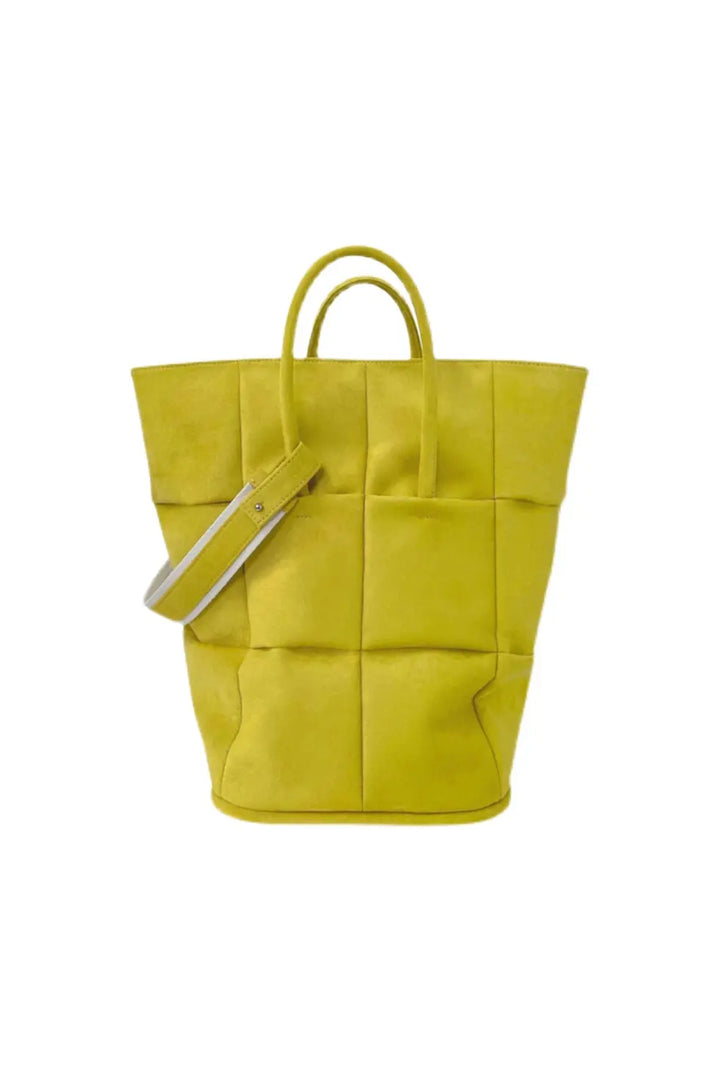Matte Plaid Shoulder Bucket Tote Bag - Fibflx